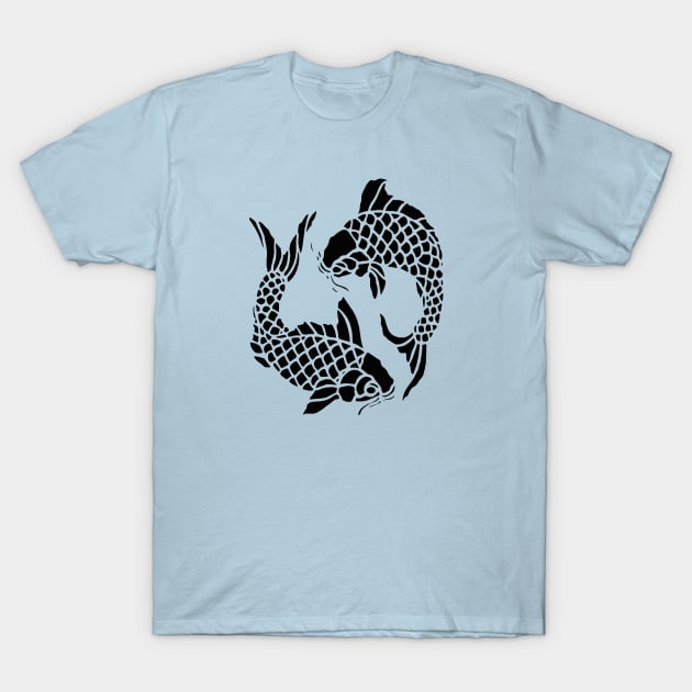 Koi Carp Fish Black Cut Out T-Shirt by taiche